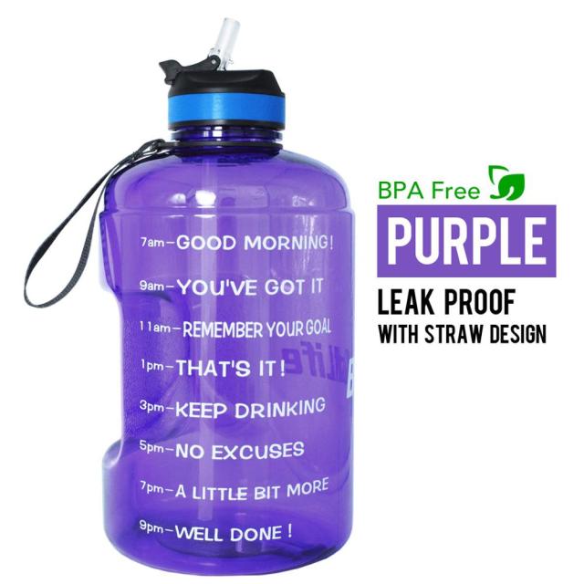 Motivational Water Bottle with Straw & Time Marker BPA Free